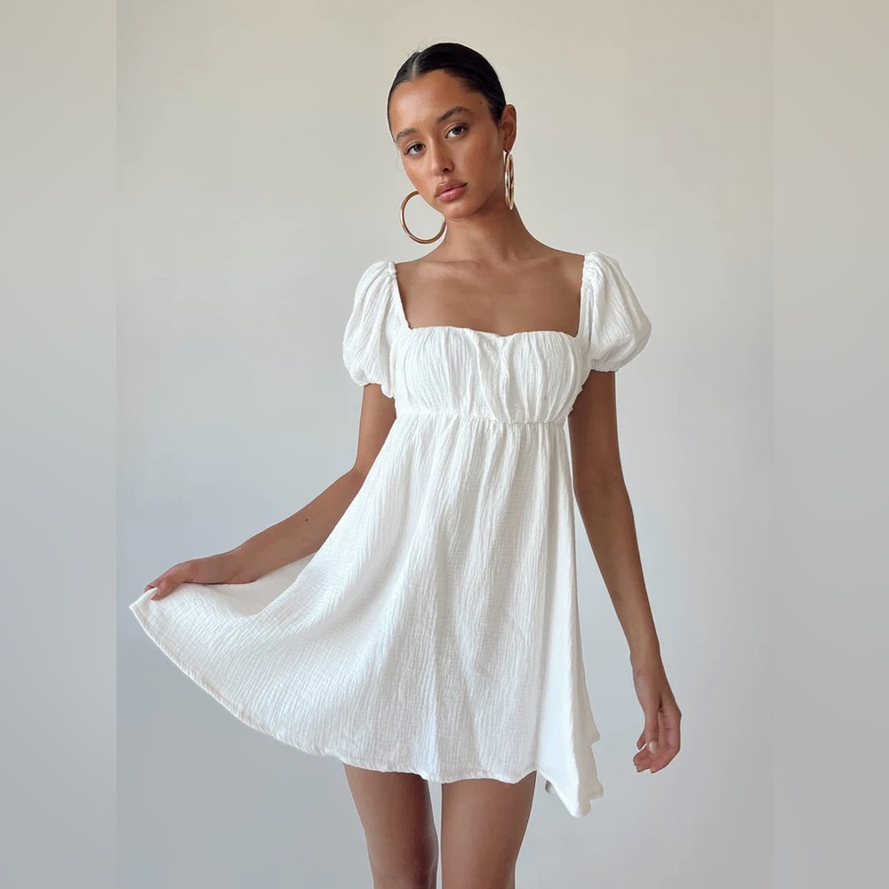 Hello Molly White Puff-Sleeve Mini Dress